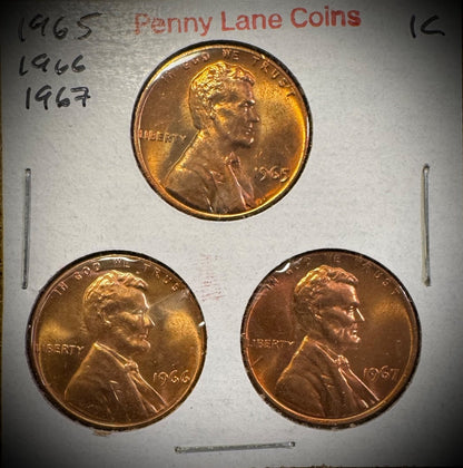 1965-1967 Lincoln Memorial Cent Uncirculated BU 3 Coin Lot From Original Rolls8