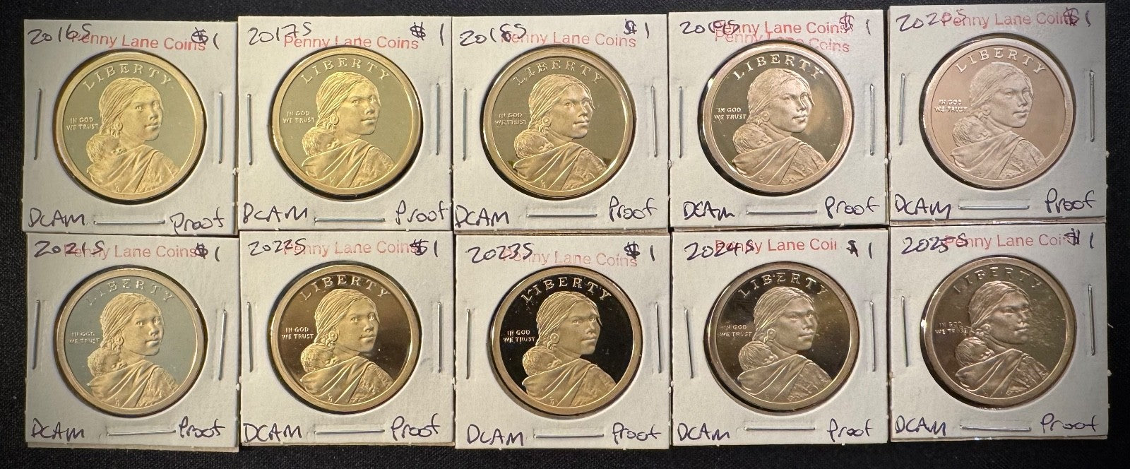 2016-2025 S Sacagawea Dollar GEM PROOF DEEP CAMEO Set Lot Of 10 Coins0