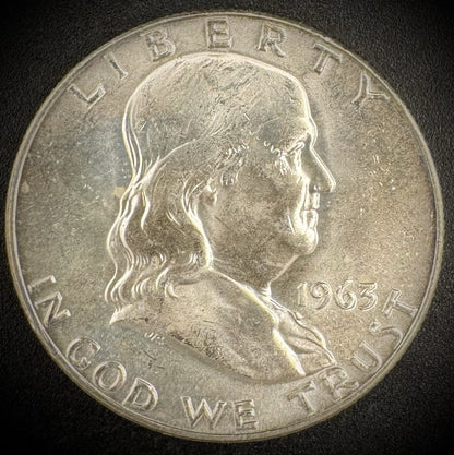 1963 P D Franklin Half Dollar BU Brilliant Uncirculated Lot of 2 90% Silver4