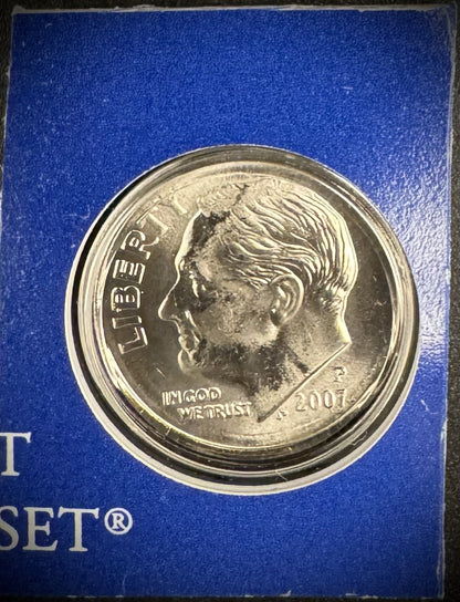 2007 P D Satin Finish Roosevelt Dime 2 Coin Lot From US Mint Uncirculated Set2