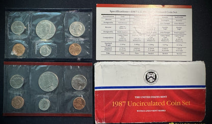 1987 P D Uncirculated Coin Set US Mint Original Government Packaging OGP & COA0