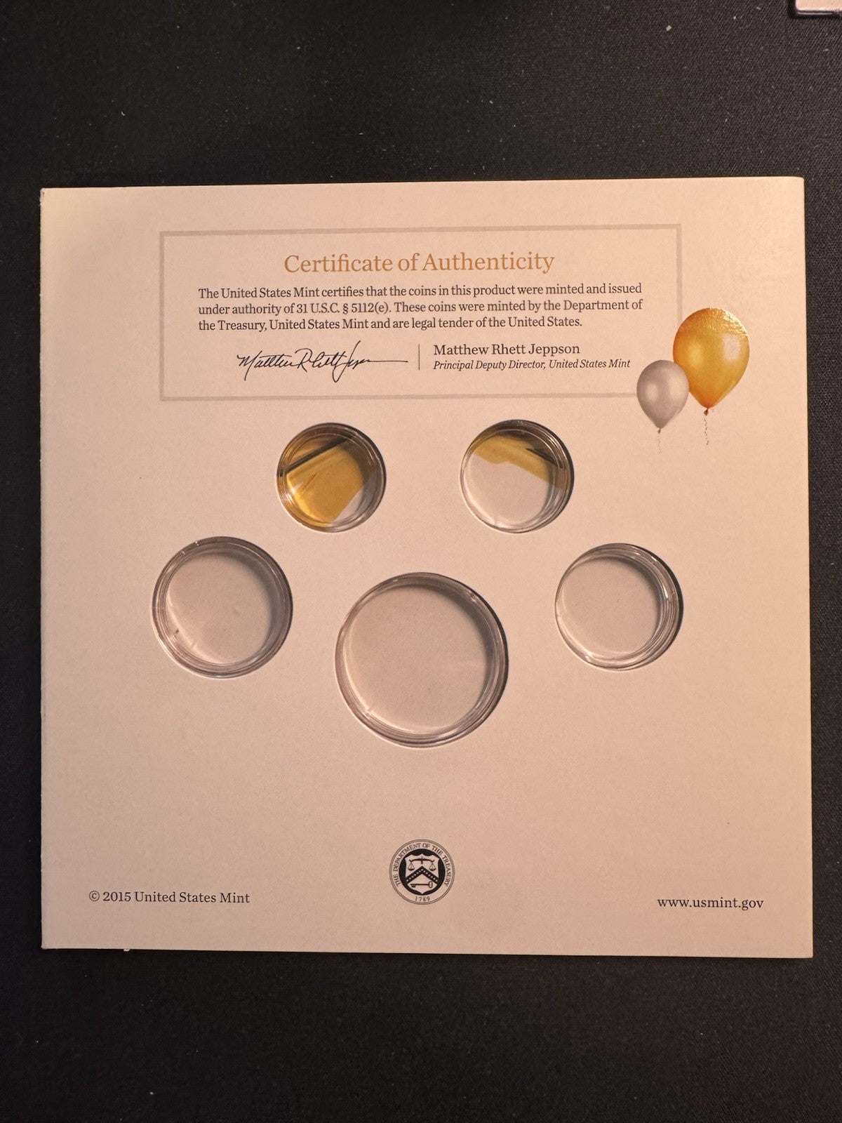2016 US Mint Happy Birthday Coin Set Card w Plastic Coin Holders Only No Coins2