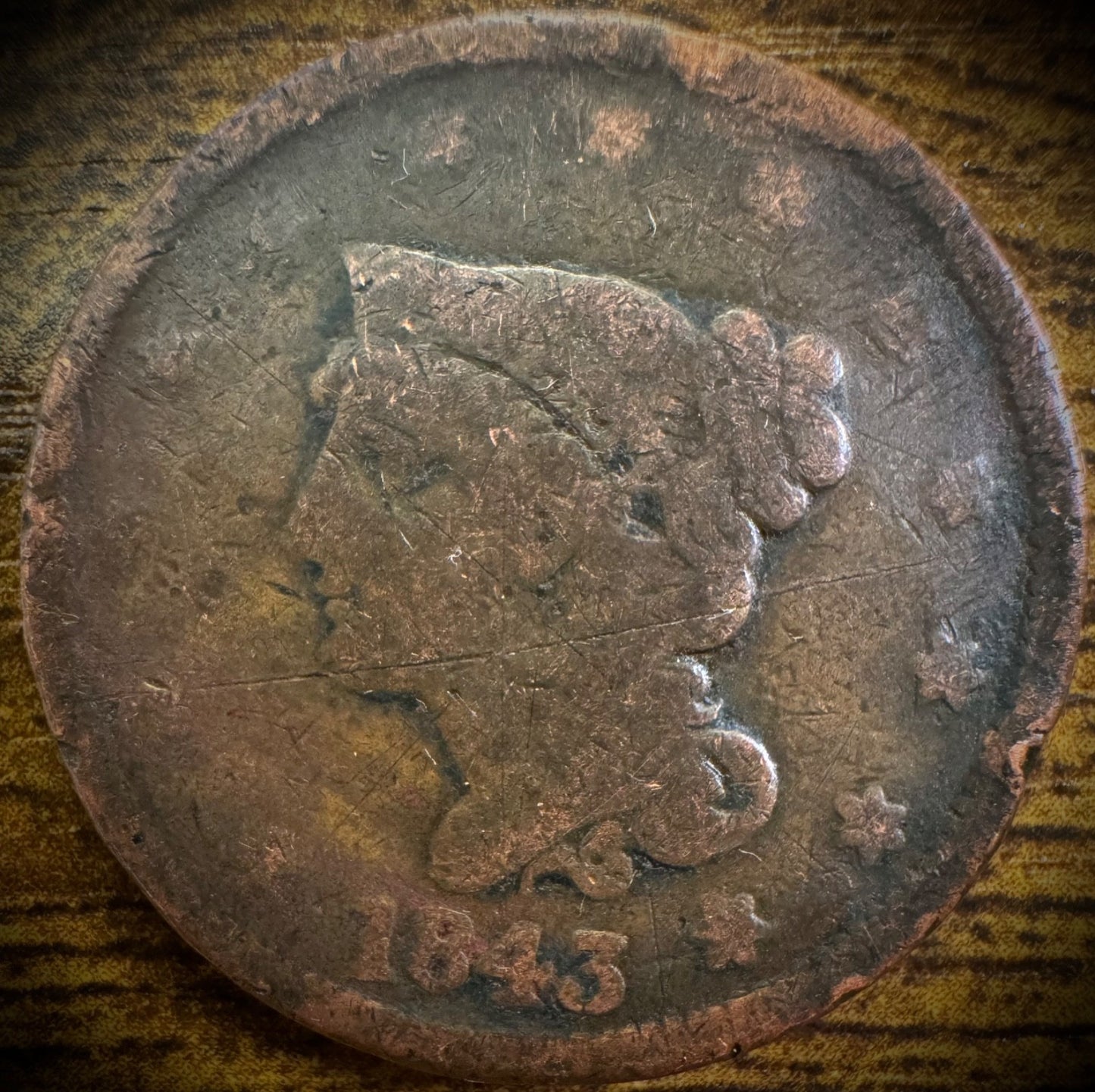 1843 Large Cent Coronet Head Braided Hair Petite Head Small Letters Variety #30