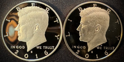 2016-S Kennedy Half Dollar GEM PROOF .900 90% Silver & Clad 2 Coin Lot Set2
