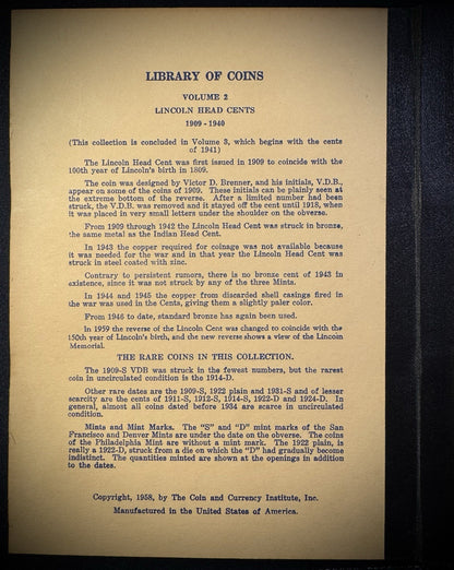 Never Used Vintage Library of Coins Lincoln Cents Part 1 1909-1940 VOL 2 Album1