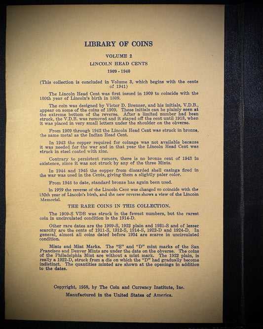 Never Used Vintage Library of Coins Lincoln Cents Part 1 1909-1940 VOL 2 Album1