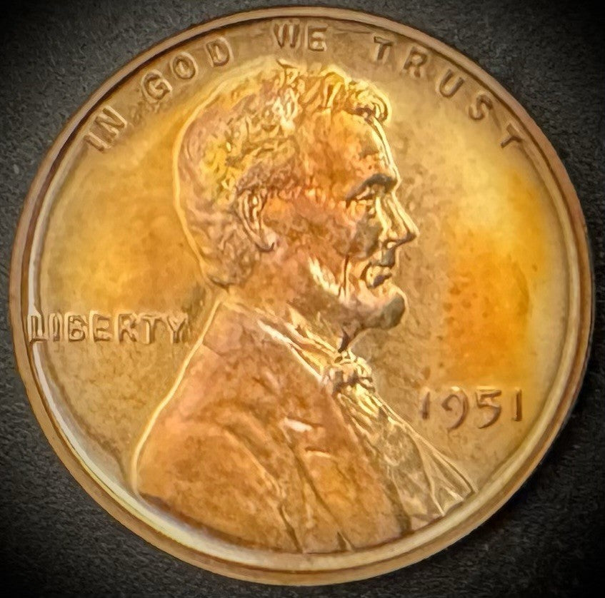 1951 Lincoln Wheat Cent MULTICOLORED TONED GEM PROOF 0