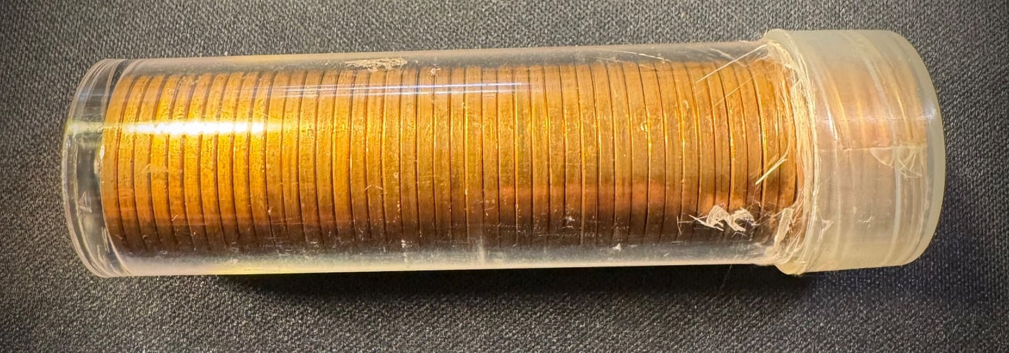 1955-S Lincoln Wheat Cent Penny RED LUSTROUS Uncirculated Roll Of 50 Coins9