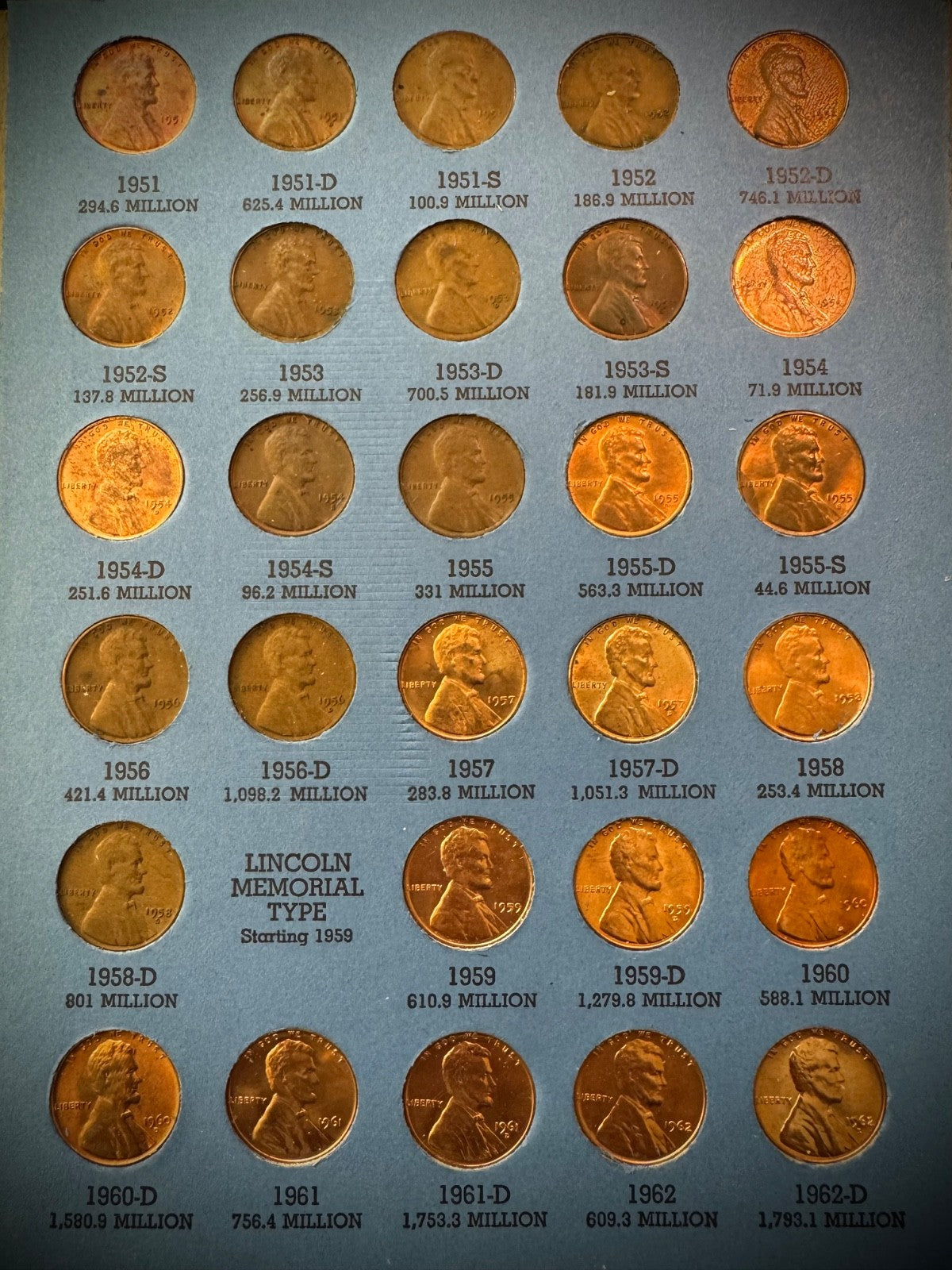 1909 VDB-1974 P D S Lincoln Cent Starter Set 154 Coins 1960-D Small Date Whitman16