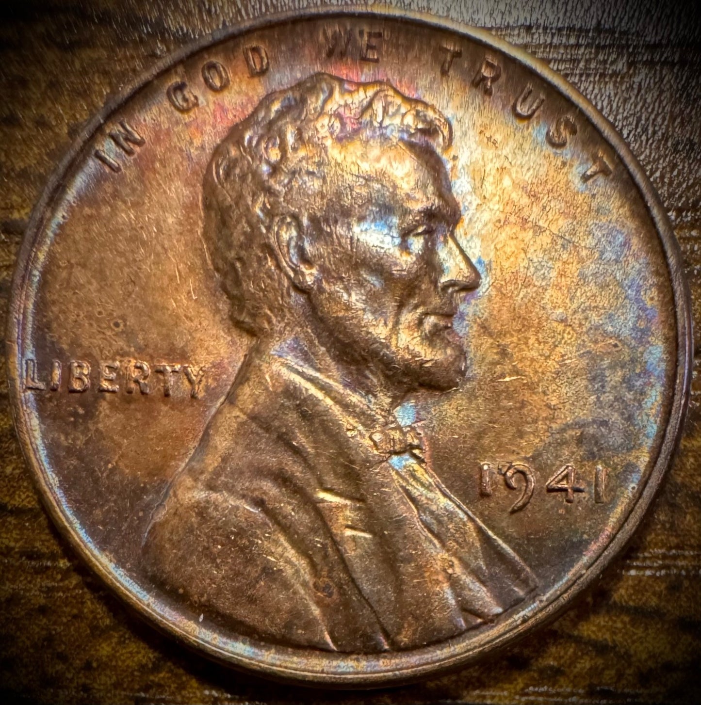 1941 Lincoln Wheat Penny Cent Uncirculated MULTI-COLORED TONING #10
