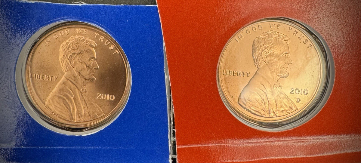 2010 Satin Finish Lincoln Shield Cent P D Uncirculated 2 Coin Set From US Mint0