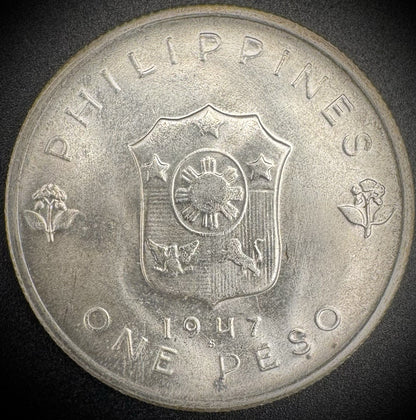 1947-S Phillipines Macarthur Silver BU 1 Peso & 50 Centavos Set of 2 Coins3