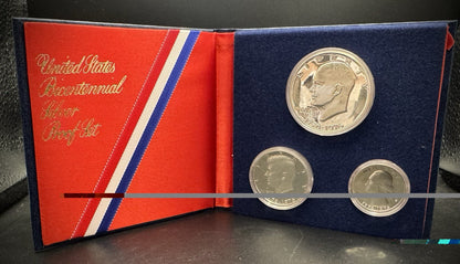 1776-1976 S US Mint Bicentennial Silver PROOF 3 Coin Set with OGP and COA0