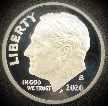 2020-S 99.9% SILVER PROOF Roosevelt Dime .999 Fine DEEP ULTRA CAMEO Coin0