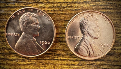 1960 P & D Lincoln Memorial Cent Small Date BU 2 Coin Set From Original Rolls2
