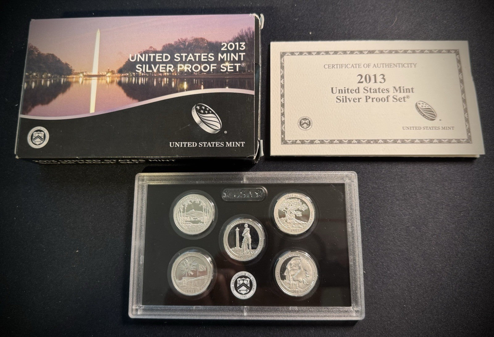 2013-S 90% .900 SILVER America the Beautiful Quarter Set w 2013 US MINT Box COA0