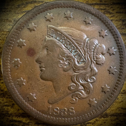 1838 Large Cent XF Coronet Head Matron Style0