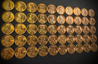 1957-D Lincoln Wheat Cent Penny RED LUSTROUS Uncirculated Roll Of 50 Coins3