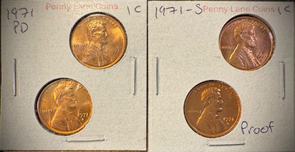 1971 P D S + S Lincoln Memorial Cent UNCIRCULATED + PROOF 4 Coin Lot0