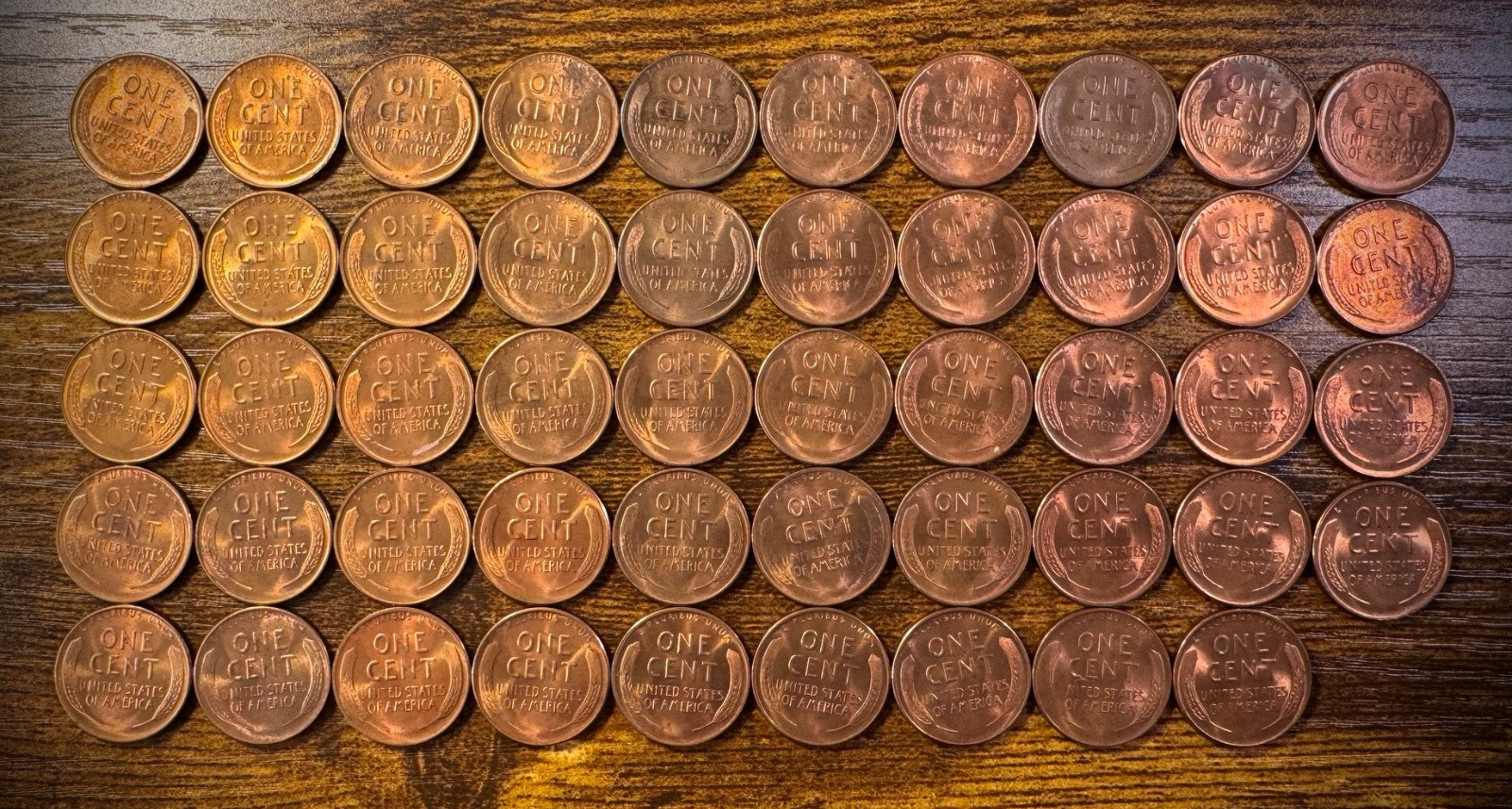 1935-D Lincoln Wheat Cent Mostly Red Uncirculated Roll Of 49 Coins4
