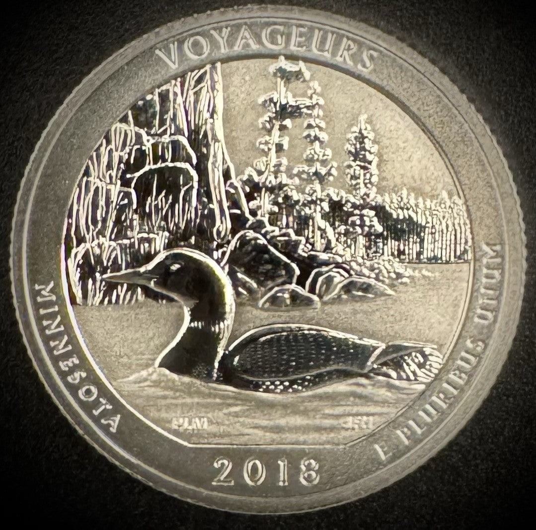 2018-S GEM REVERSE PROOF ATB Voyageurs 90% SILVER Quarter DEEP CAMEO0