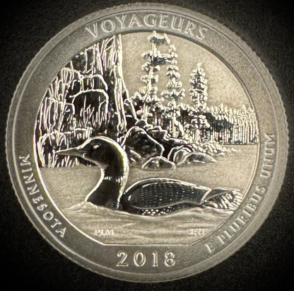 2018-S GEM REVERSE PROOF ATB Voyageurs 90% SILVER Quarter DEEP CAMEO0