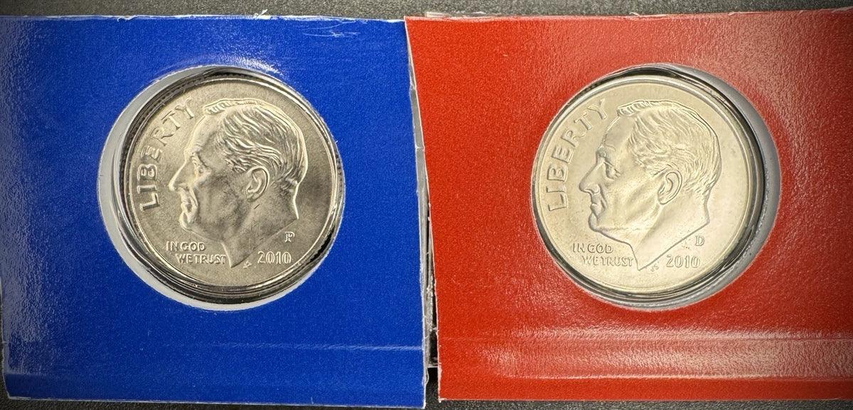 2010 P D Satin Finish Roosevelt Dime 2 Coin Lot From US Mint Uncirculated Set0