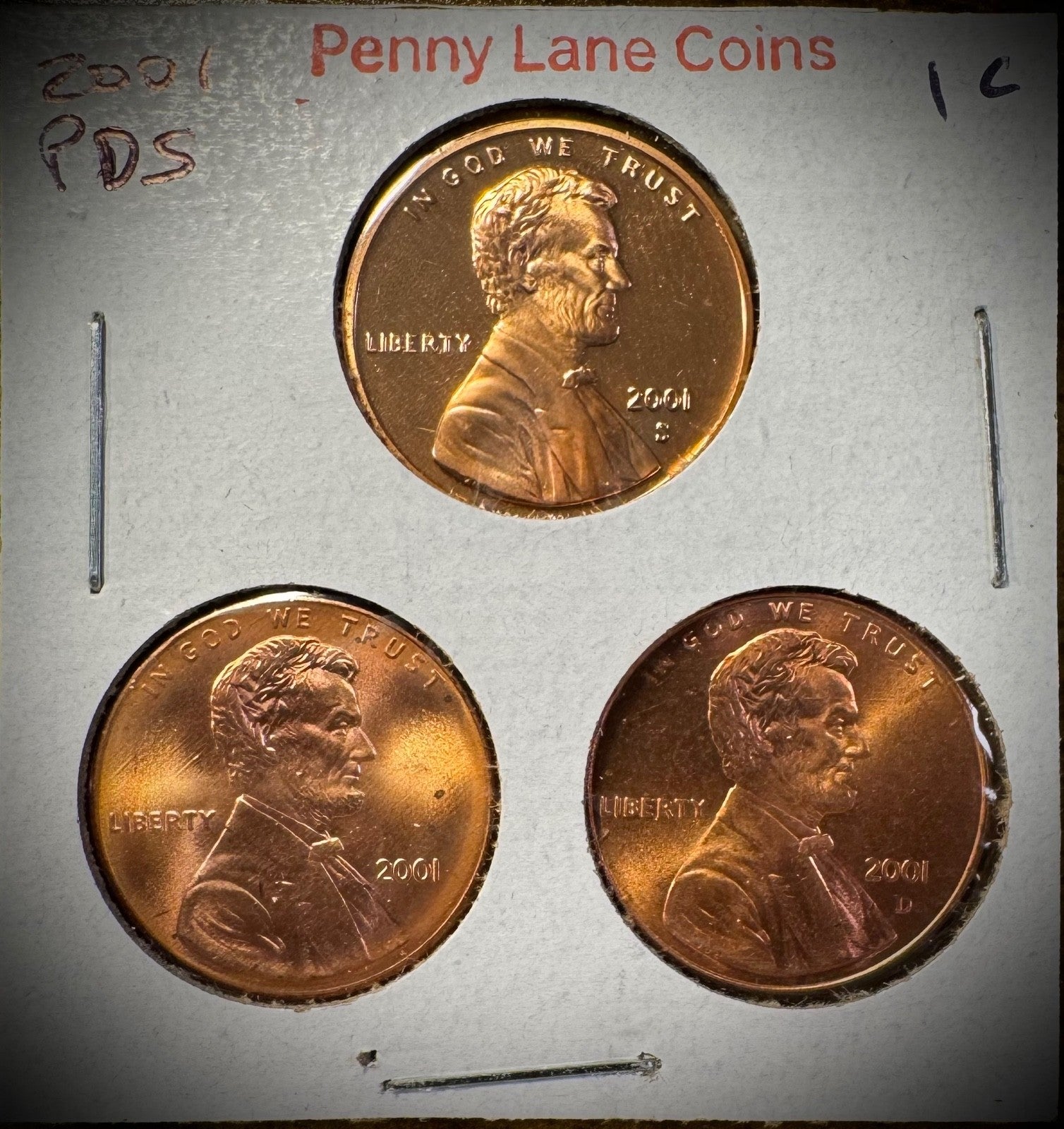 2001 P D S Lincoln Memorial Cent UNCIRCULATED + PROOF 3 Coin Lot0