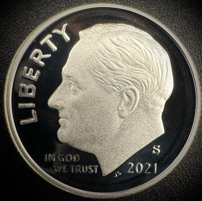 2021-S 99.9% SILVER PROOF Roosevelt Dime .999 Fine DEEP ULTRA CAMEO Coin0