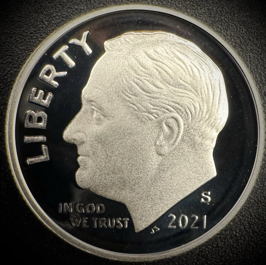 2021-S 99.9% SILVER PROOF Roosevelt Dime .999 Fine DEEP ULTRA CAMEO Coin0