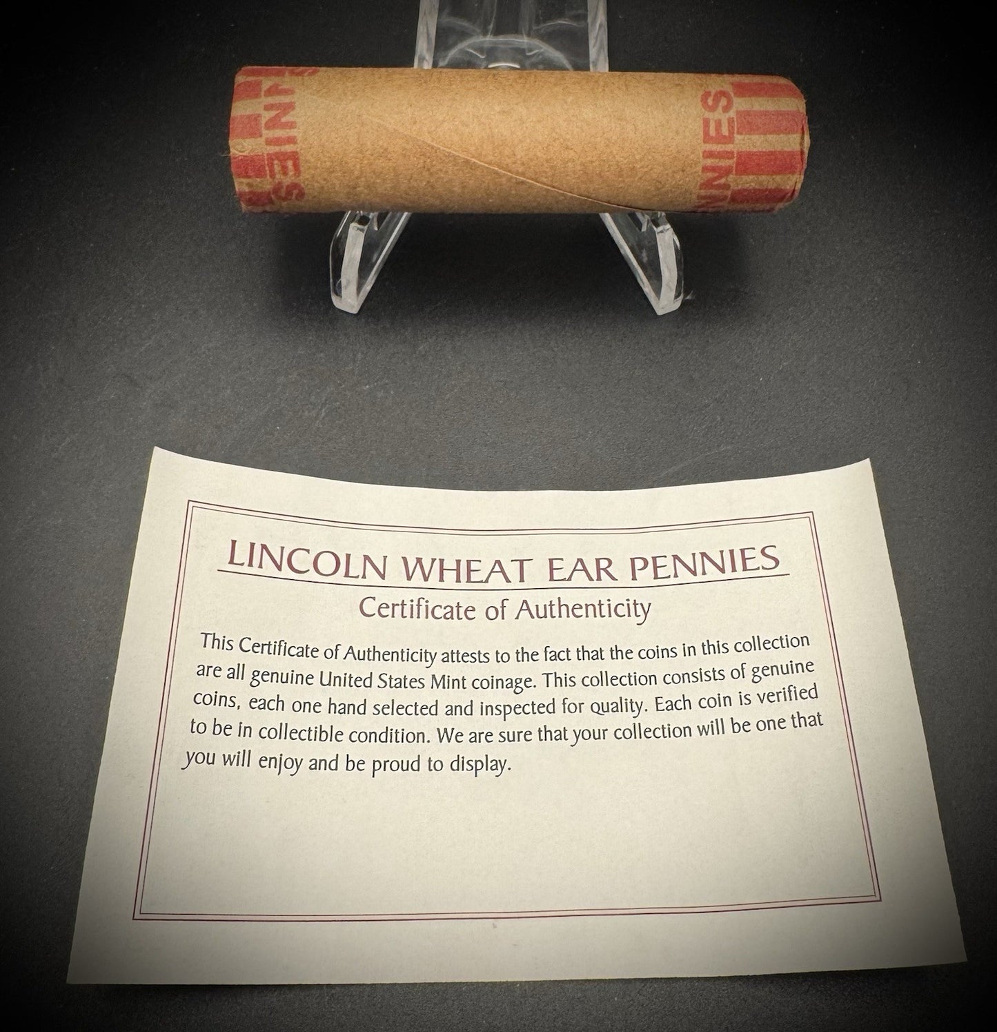 1909-1958 Wrapped Roll Of 50 Wheat Cents Pennies w Certificate Of Authenticity1