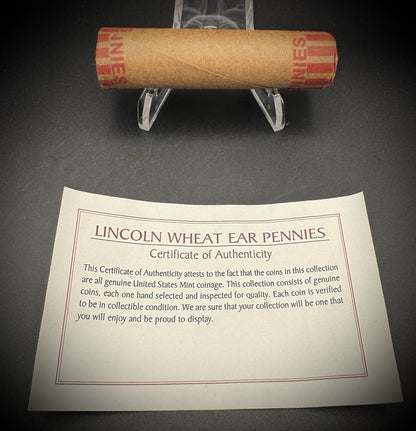 1909-1958 Wrapped Roll Of 50 Wheat Cents Pennies w Certificate Of Authenticity1