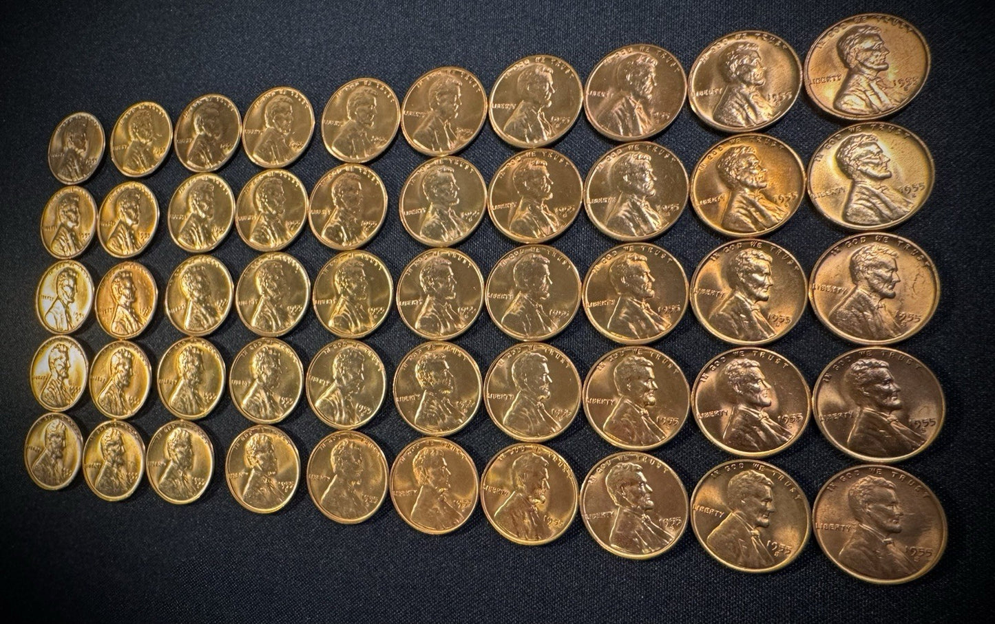 1955-S Lincoln Wheat Cent Penny RED LUSTROUS Uncirculated Roll Of 50 Coins3