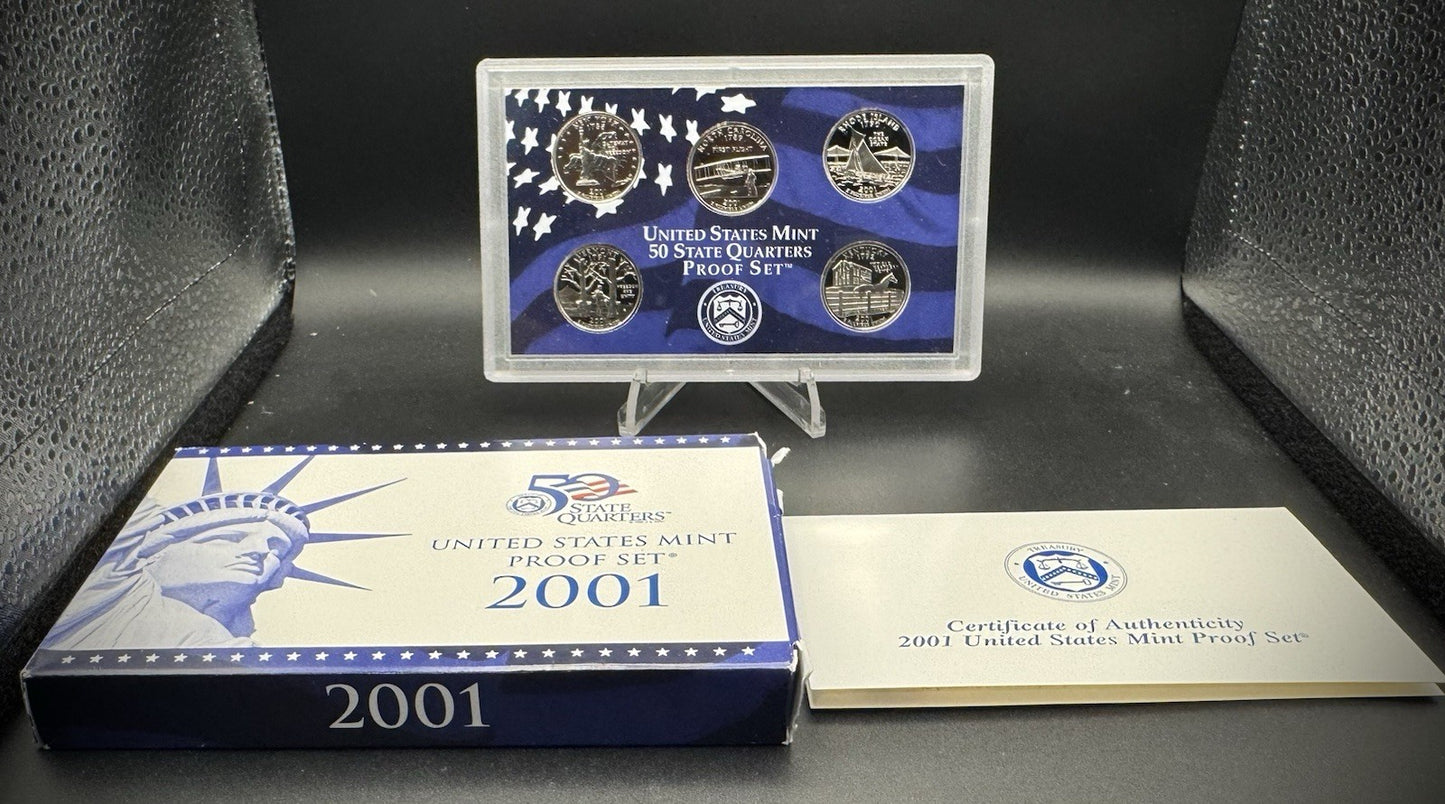 2001-S State Quarter GEM PROOF Clad 5 Coin Set w 2001 US Mint Box and COA0