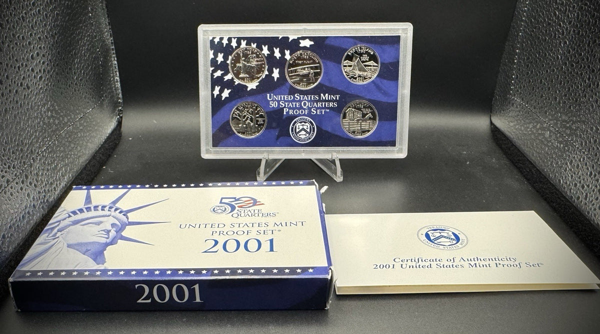 2001-S State Quarter GEM PROOF Clad 5 Coin Set w 2001 US Mint Box and COA0