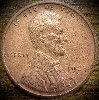1922-D Lincoln Wheat Cent SEMI-KEY DATE XF/AU STRONG STRIKE0