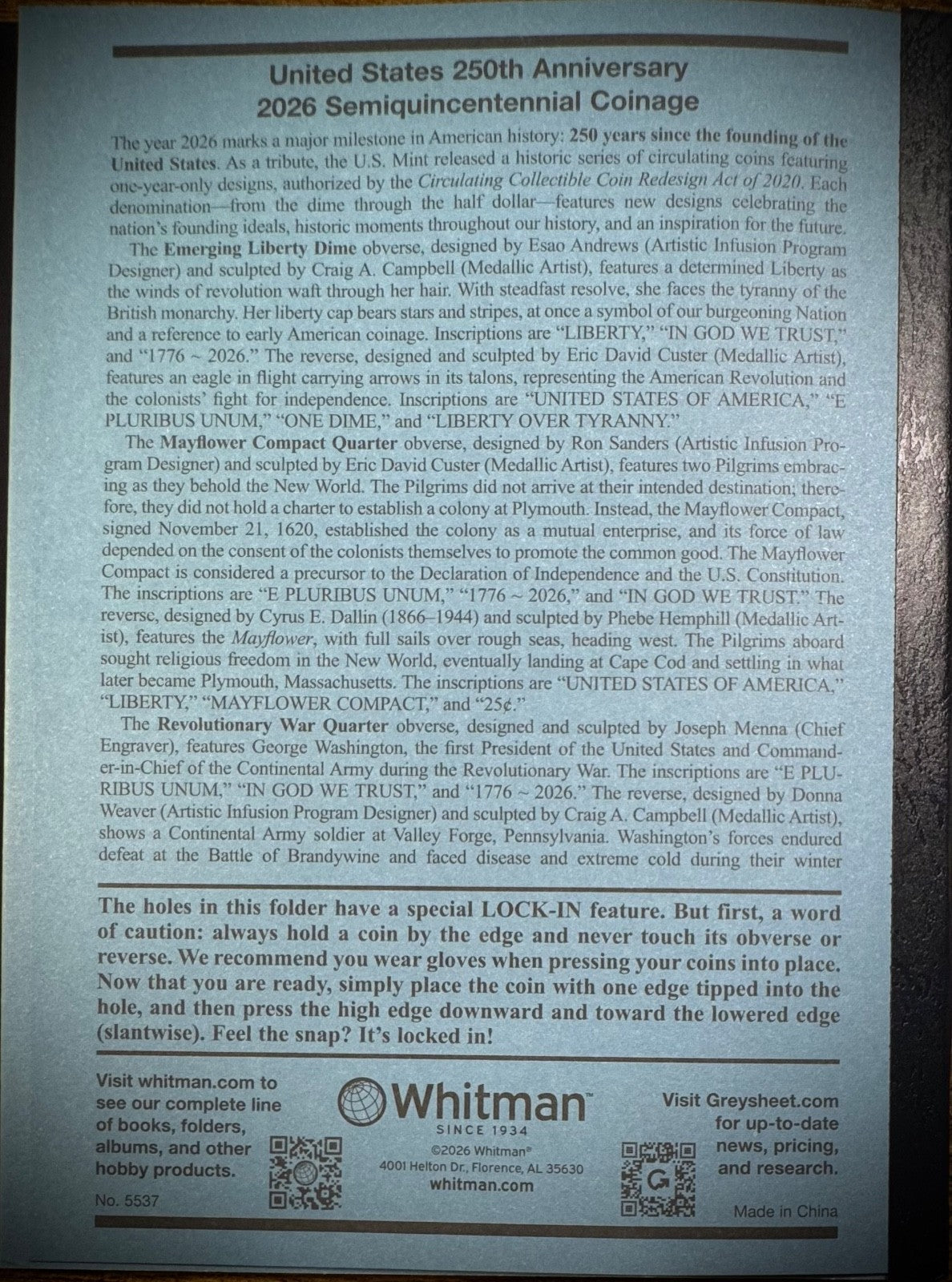 Official Whitman Coin Folder United States 250th Anniversary Collection P&D 20263