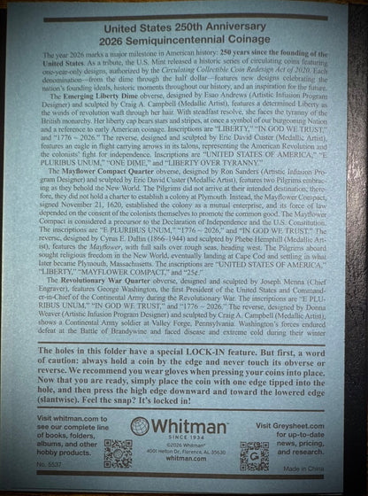 Official Whitman Coin Folder United States 250th Anniversary Collection P&D 20263