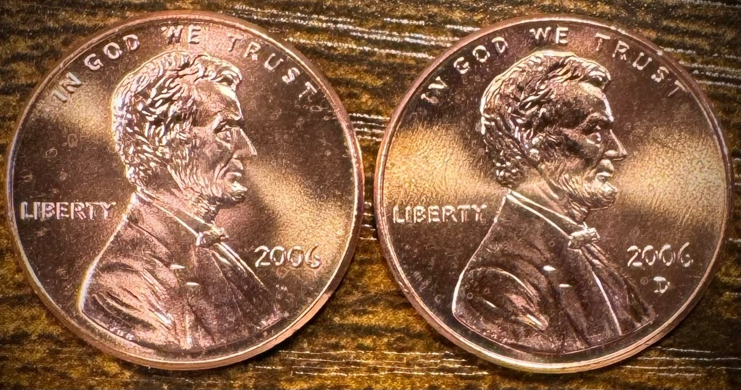 2006 P & D Lincoln Memorial Cent BU 2 Coin Set From Original Rolls0
