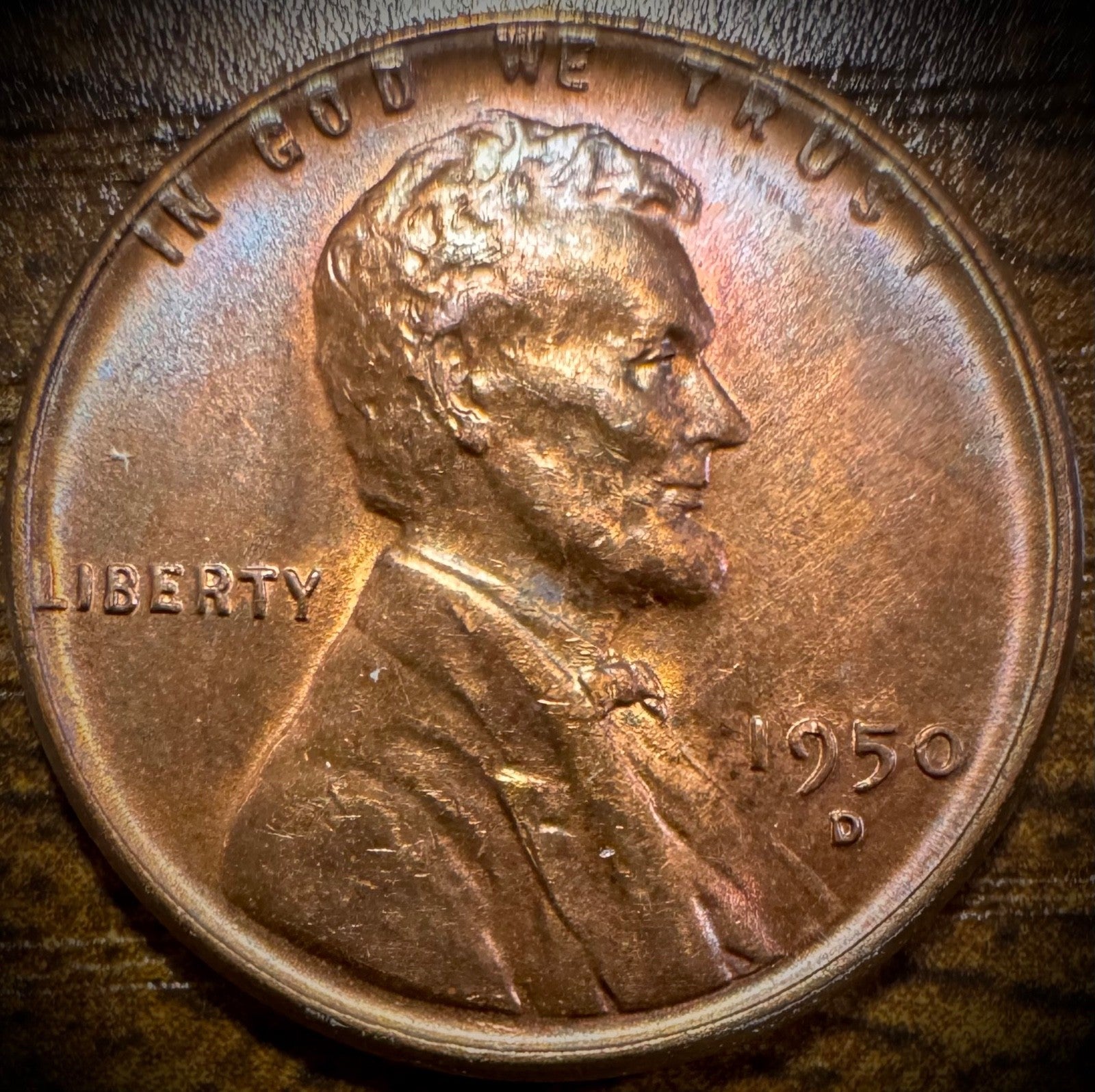1950-D Lincoln Wheat Penny Cent BU Uncirculated GORGEOUS TONING0