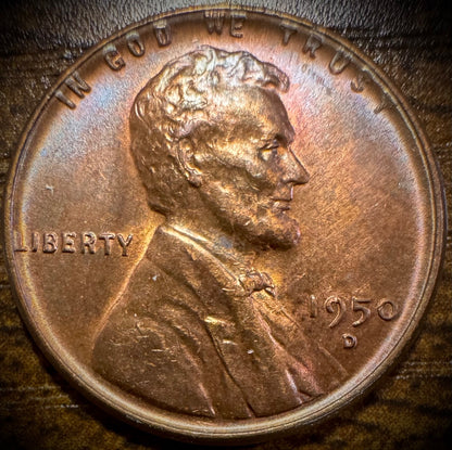 1950-D Lincoln Wheat Penny Cent BU Uncirculated GORGEOUS TONING0