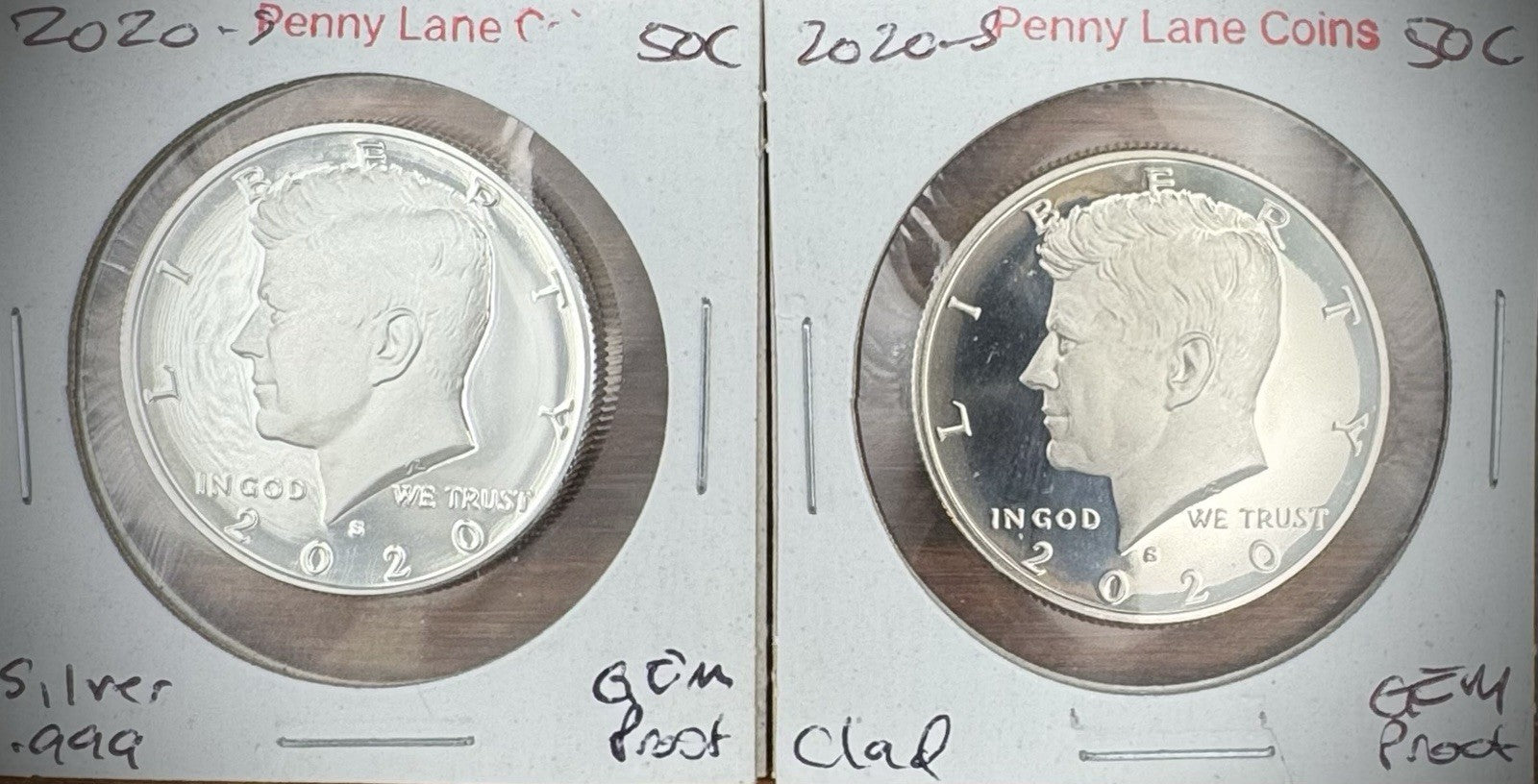 2020-S Kennedy Half Dollar GEM PROOF .999 Silver & Clad 2 Coin Lot Set6