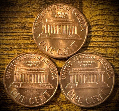 1971 Lincoln Memorial Cent P D S Uncirculated 3 Coin Lot From Original Rolls1
