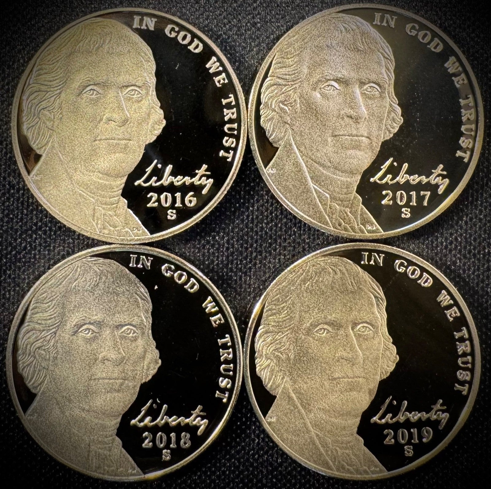 2016-2019 S Jefferson Nickel PROOF Coin Set Of 4 Consecutive Years0
