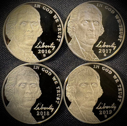2016-2019 S Jefferson Nickel PROOF Coin Set Of 4 Consecutive Years0