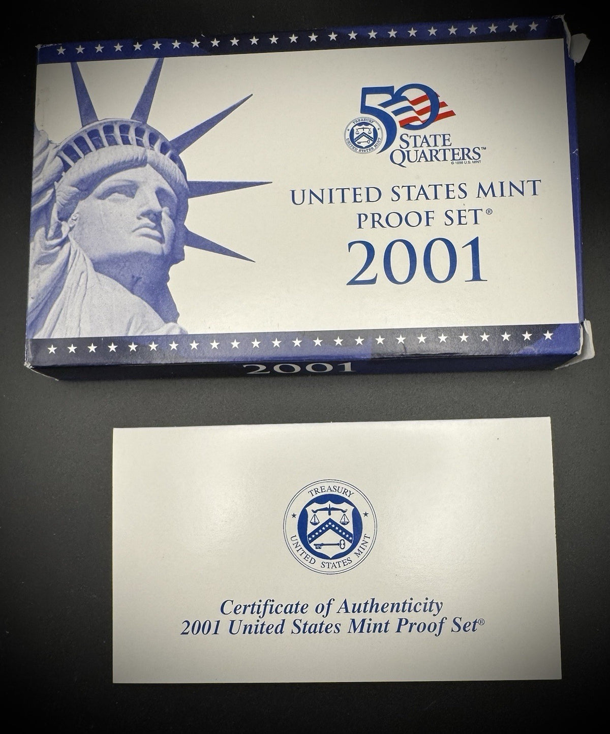 2001-S State Quarter GEM PROOF Clad 5 Coin Set w 2001 US Mint Box and COA3