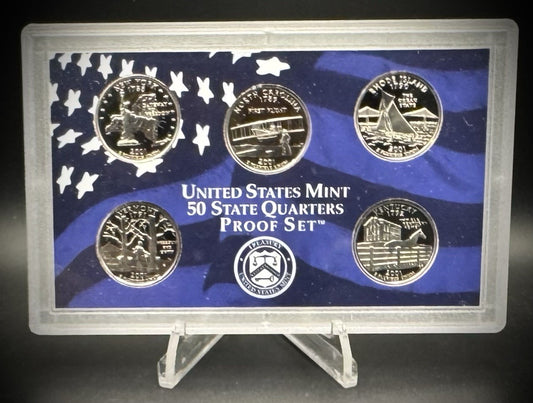 2001-S State Quarter GEM PROOF Clad 5 Coin Set w 2001 US Mint Box and COA1