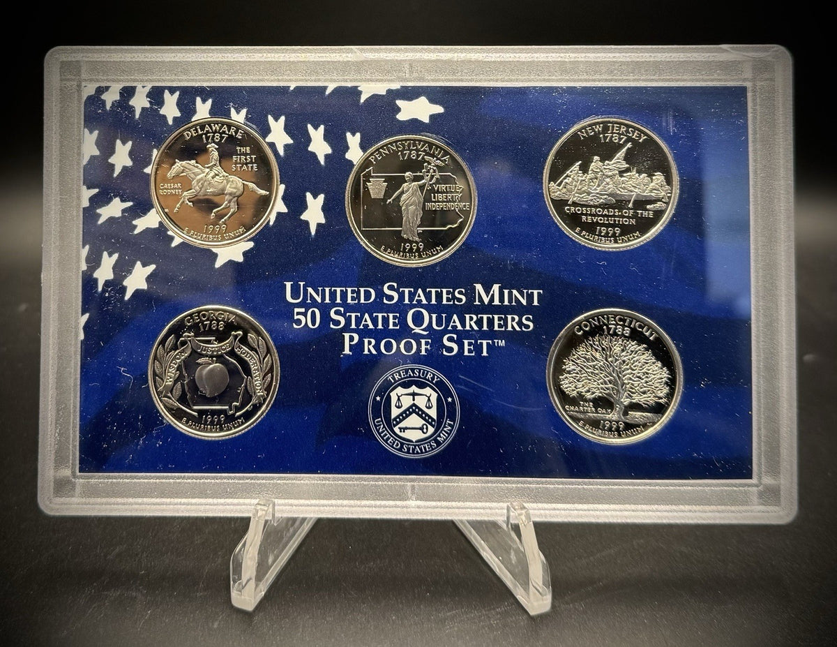 1999-S State Quarter GEM PROOF Clad 5 Coin Set w 1999 US Mint Box and COA2