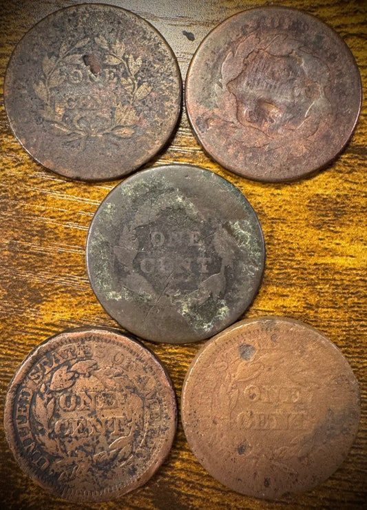 Lot Of 5 Large Cents Draped Bust Coronet Head Matron Style Braided Hair1