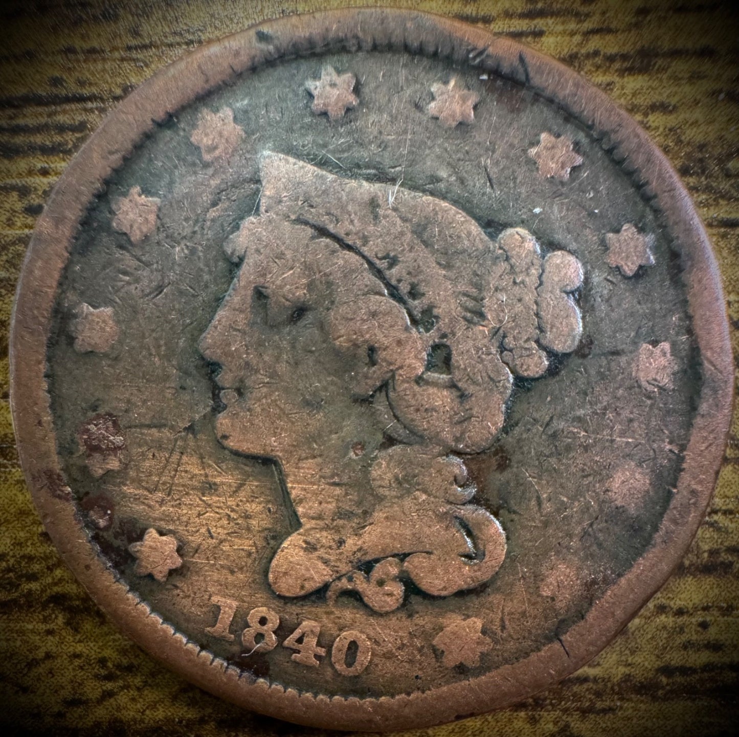 1840 Large Cent Coronet Head Braided Hair Style Small Date #10